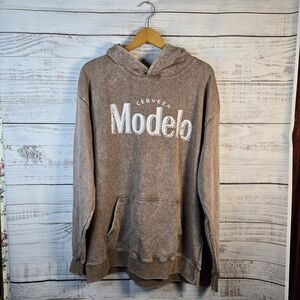 Modelo Cerveza Logo Hoodie Size XL NWOT Brown Distressed Graphic Pullover